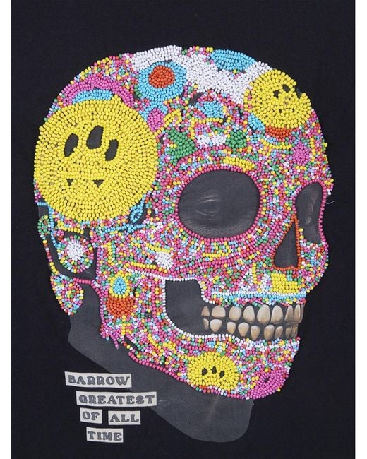 Barrow Black Cotton T-Shirt With Skull Print for men