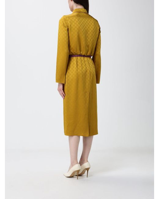 Gucci Yellow Gg Motif Silk Blend Midi Shirtdress