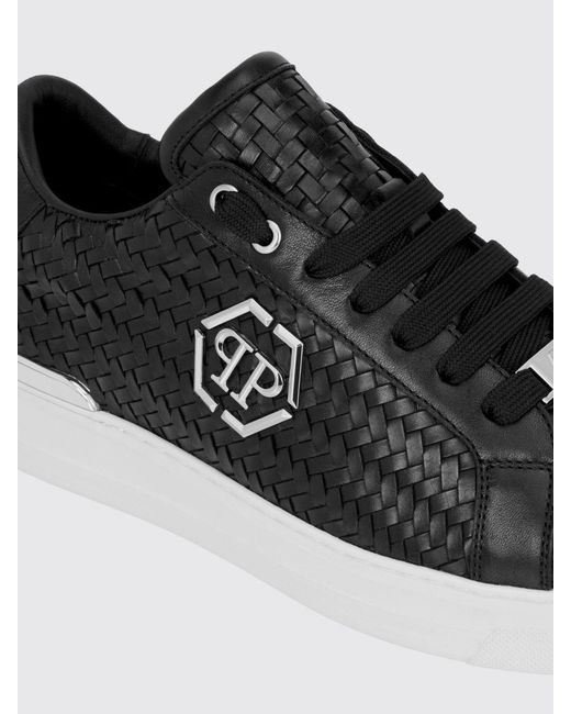 Philipp Plein White Woven Leather Low-Top Sneakers With Hexagon Logo for men