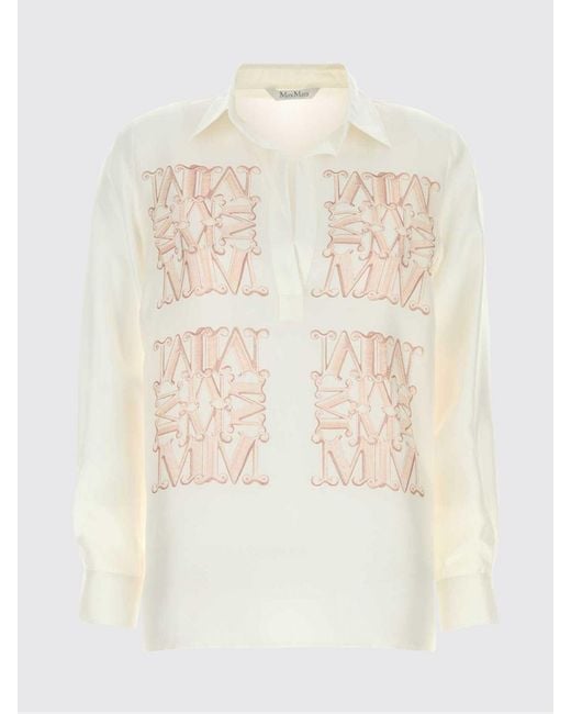Max Mara White Monogram Print Silk Shirt With Classic Collar