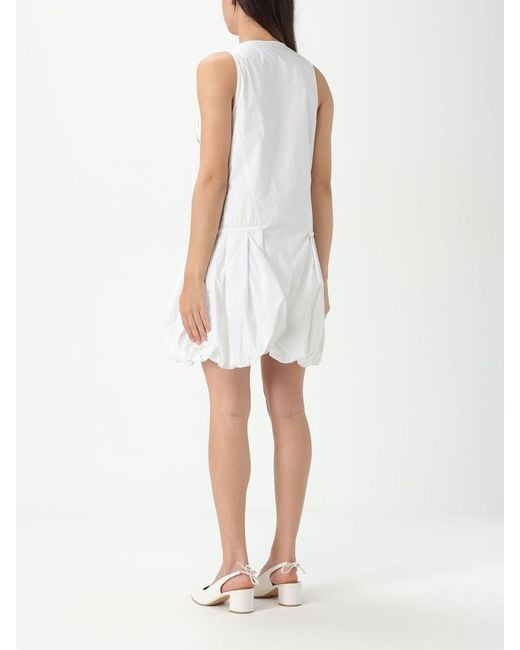 Pinko White Balloon Hem Mini Dress With Mesh Detail