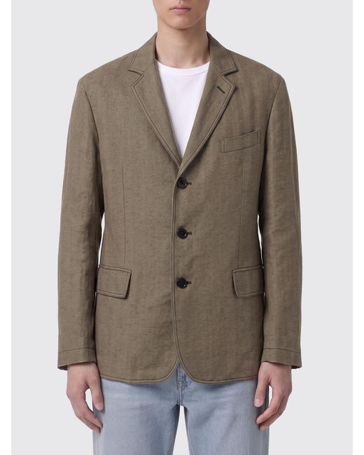 Ferragamo Green Single-Breasted Linen Blend Blazer for men