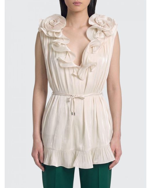 Nissa Natural Satin Top With Flowers