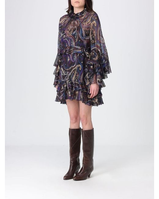 Etro Multicolor Mini Silk Dress With Ruffles And Paisley Print