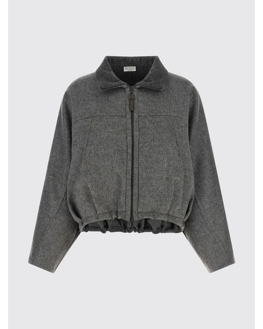 Brunello Cucinelli Gray Virgin Wool Shirt Jacket With Classic Collar And Zip Closure