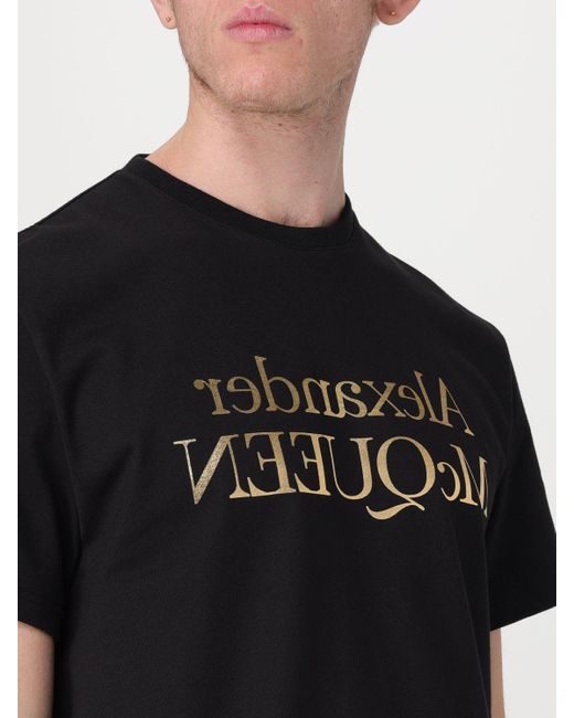 T-shirt con logo laminato di Alexander McQueen in Black da Uomo