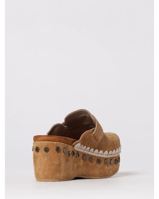 Mou Brown Plain Suede Clogs With Studs