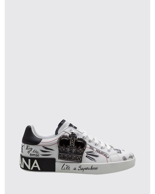 Dolce & Gabbana White Dolce &Amp Gabbana Portofino Calfskin Sneakers With Patches And Jewelled Detailing for men