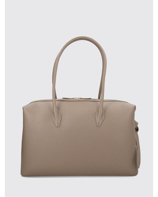 Yuzefi Natural Brioche Large Grained Leather Shoulder Bag With Double Zip