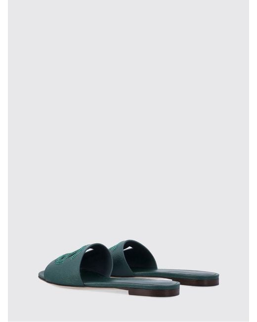 Dolce & Gabbana Green Dolce &Amp Gabbana Grained Leather Sliders With Rhinestone Monogram