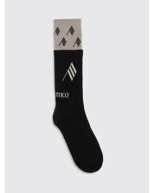 The Attico Black Ribbed Stretch Cotton Socks With Jacquard Logo