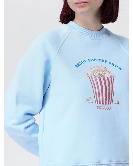 Fiorucci Blue Printed Cotton Crew Neck Sweatshirt