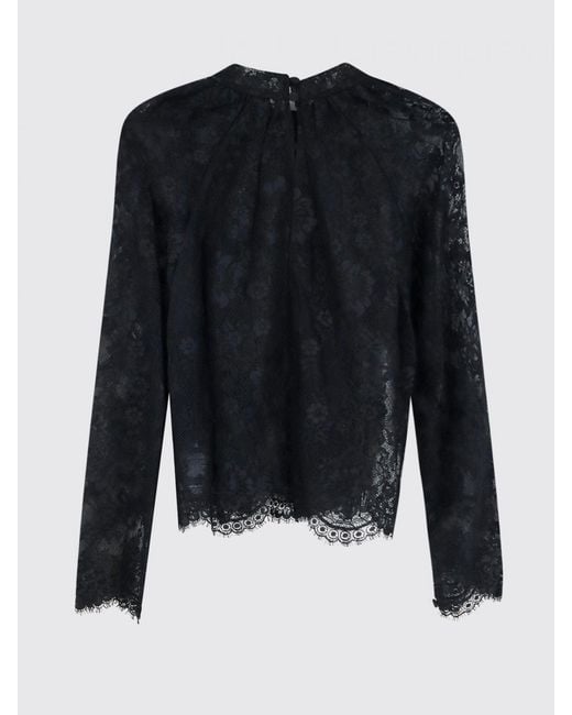 Self-Portrait Black Lace Long-Sleeved Blouse With Crew Neck