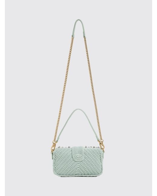 Twinset White Crochet Cotton Bag With Rhinestones