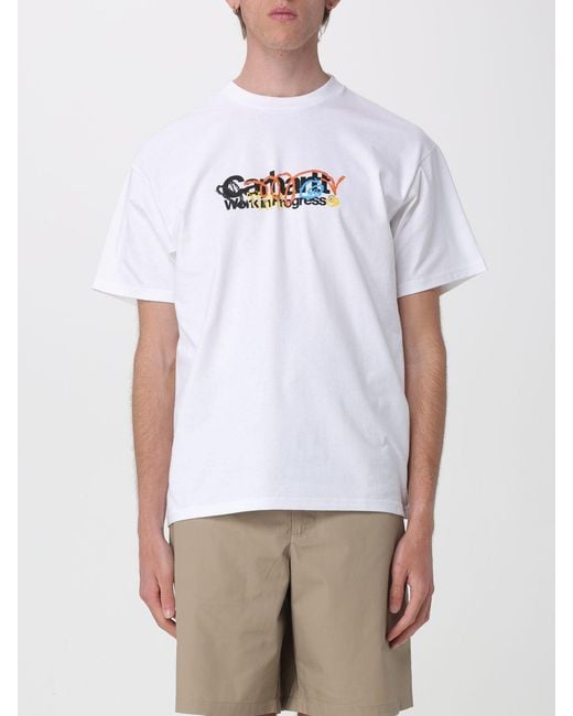 Carhartt White Cotton T-Shirt With Logo for men