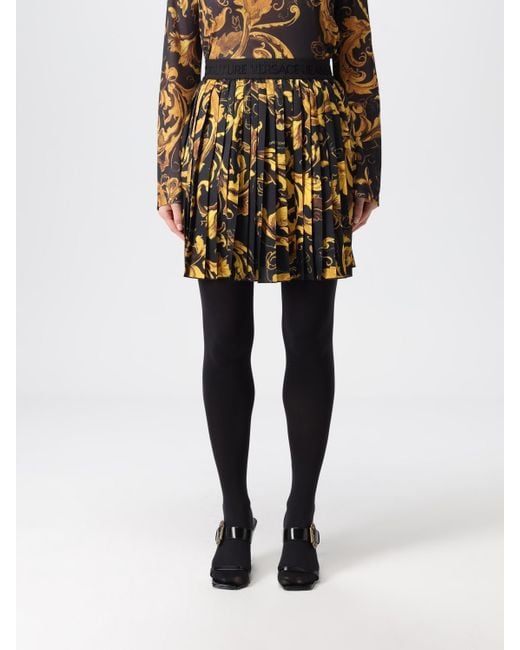 Versace Jeans Couture Black Baroque-Print Pleated Mini Skirt