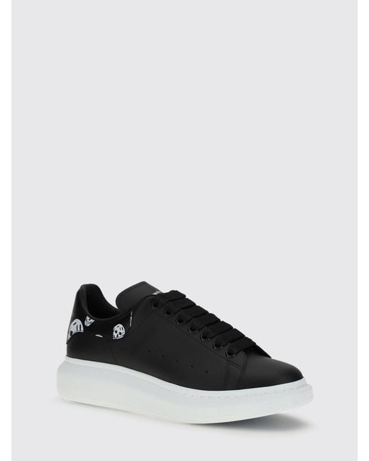 McQueen Black Oversize Leather Sneakers With Skull Print for men