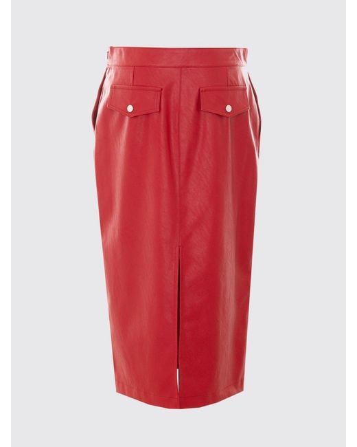 Pinko Red High-Waisted Slim Fit Faux Leather Midi Pencil Skirt