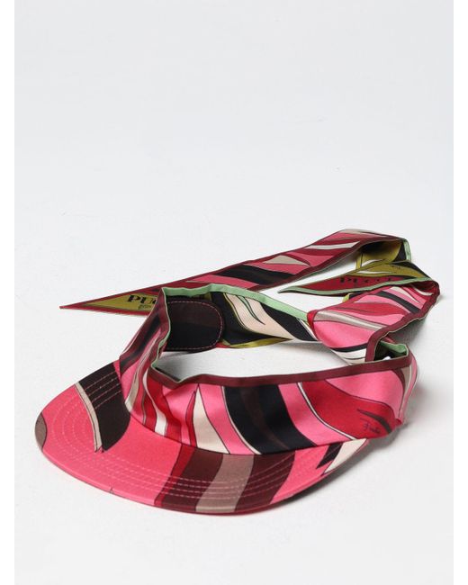 Emilio Pucci Pink Visor In Printed Silk