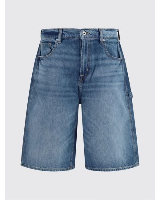 7 For All Mankind Blue Knee-Length Five-Pocket Cotton Shorts With Button Fly for men