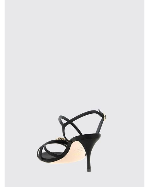 Roger Vivier Black Efflorescence Satin Sandals With Jewel Buckle