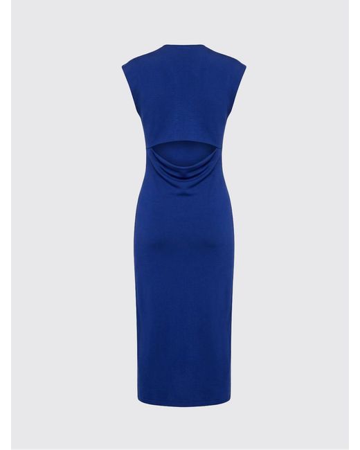 Jil Sander Blue Sleeveless Cut-Out Midi Sheath Dress