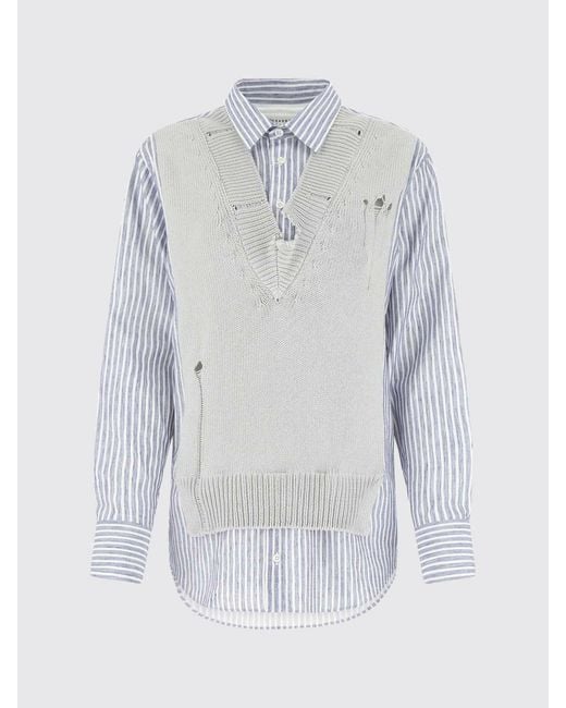 Maison Margiela Gray Striped Cotton And Linen Shirt With Faux Vest