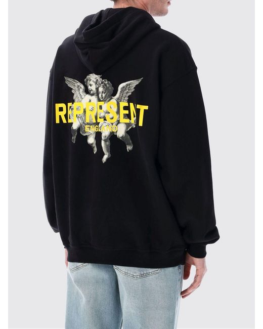 Represent Black Cotton Hooded Sweatshirt With Print for men