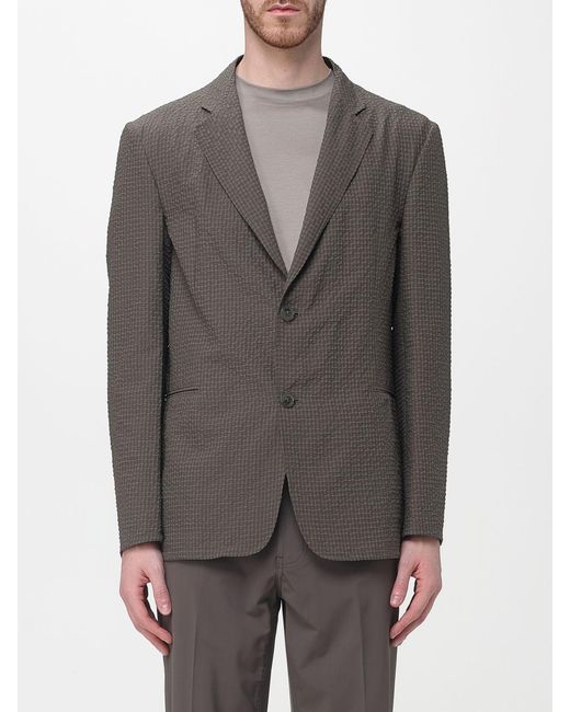 Emporio Armani Gray Single-Breasted Polyester Blazer for men