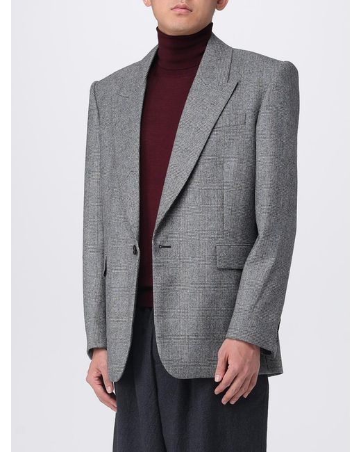 Saint Laurent Gray Prince Of Wales Wool Blazer for men