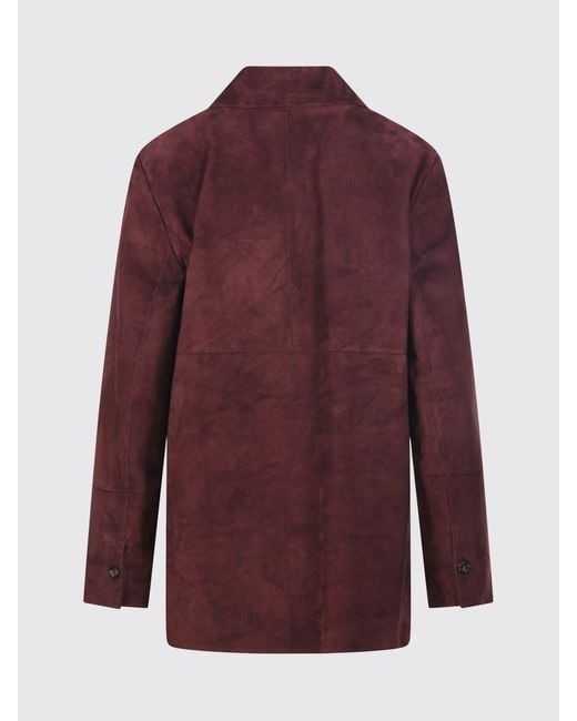 Max Mara Red Suede Leather Shirt Jacket With Classic Collar