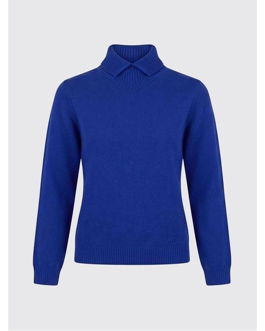Jil Sander Blue Ribbed Pure Wool Turtleneck Jumper With Ribbed Hems