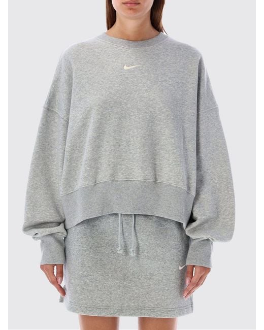Nike Gray Cotton Crewneck Sweatshirt With Logo