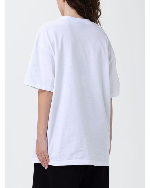 DISCLAIMER White Oversized Cotton T-Shirt With Teddy Bear Print And Crew Neck