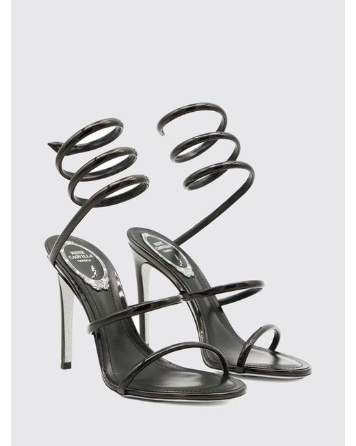 Rene Caovilla White Cleo Patent Leather Snake-Coil Sandals With Stiletto Heel