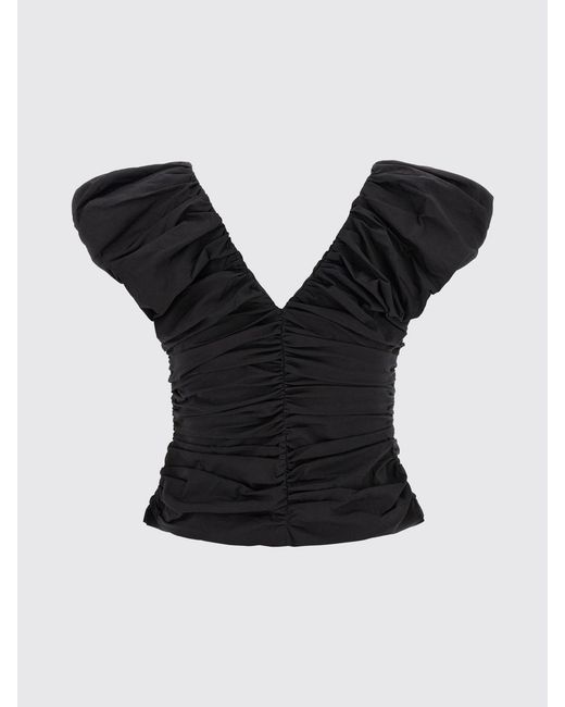 Ganni Black Ruched Cotton Top With Zip