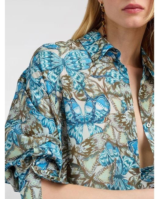 Momoní Blue MomonÌ Printed Silk Chemisier Dress