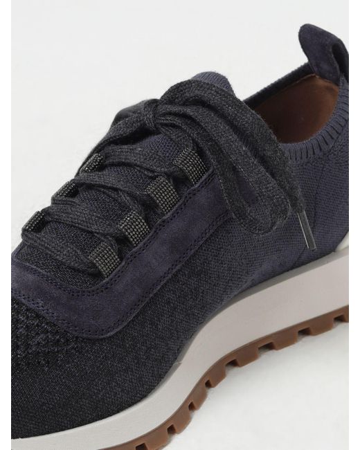 Sneakers in maglia e pelle scamosciata di Brunello Cucinelli in Blue