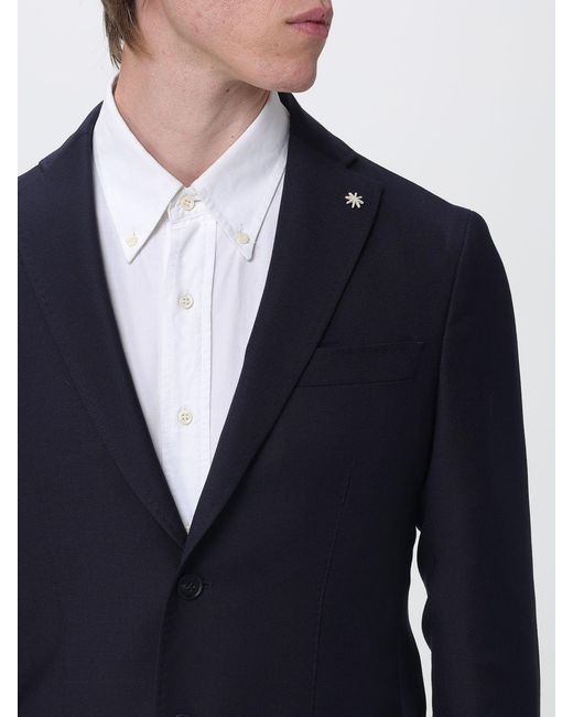 Manuel Ritz Blue Single-Breasted Virgin Wool Blazer With A Slim Fit for men