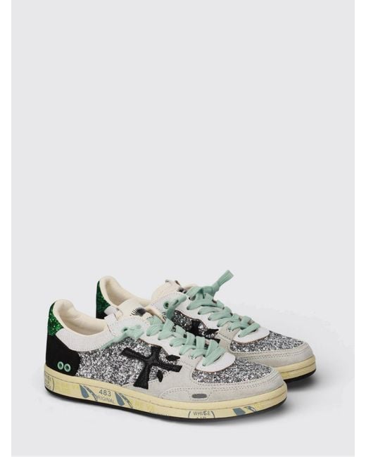 Premiata White Clay Leather Sneakers With Glitter