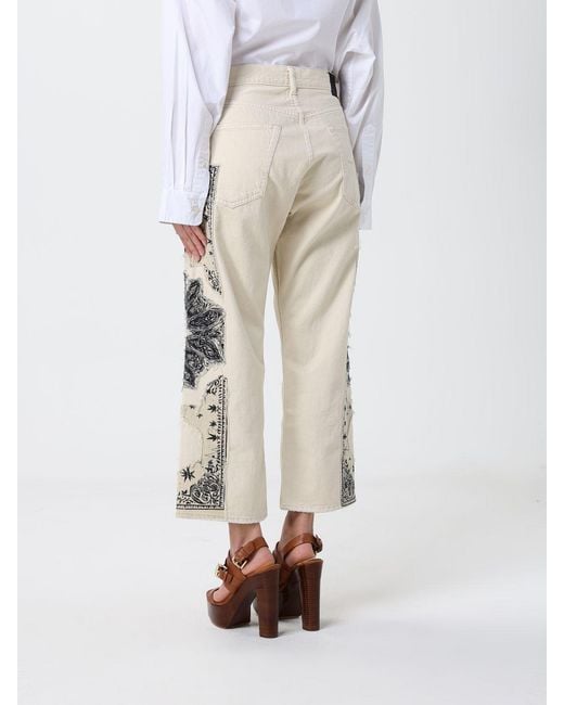 R13 White Embroidered Denim Cropped Fit Jeans