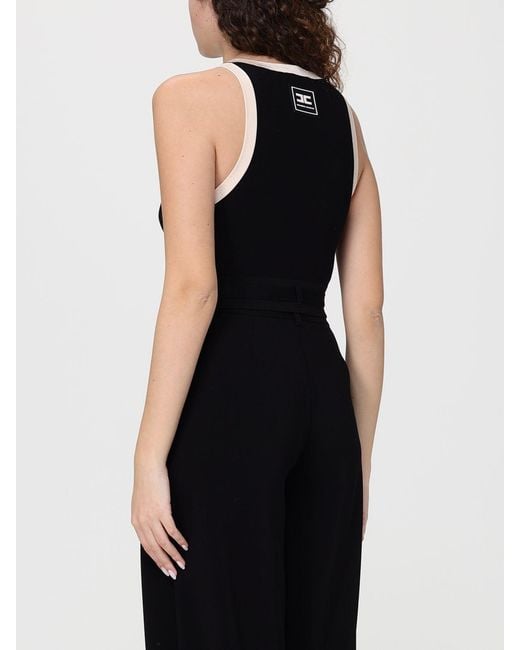Elisabetta Franchi Black Viscose Crop Top With Zip