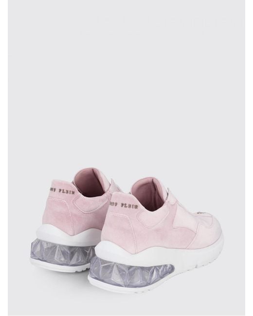 Philipp Plein Pink Low-Top Leather And Suede Trainers With Contrasting Rear Logo