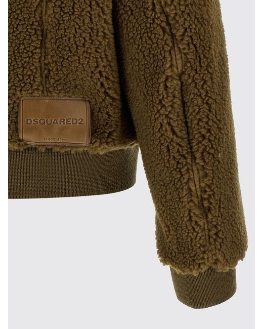 DSquared² Brown Shearling Bomber Jacket With Classic Collar And Patch Pockets for men