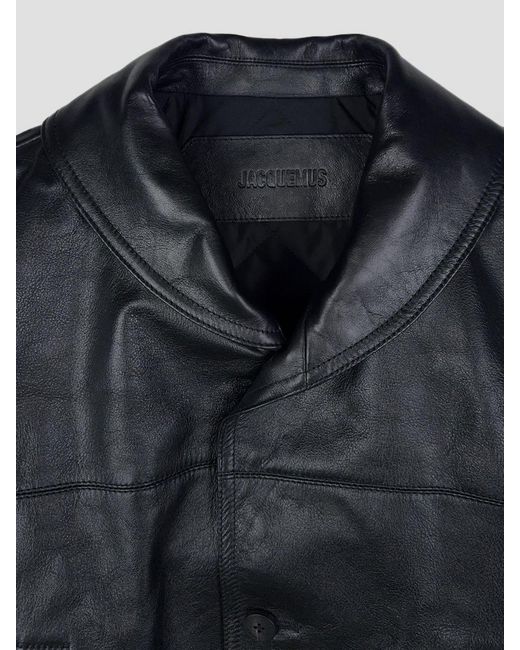 Jacquemus Blue The Gardian Single-Breasted Leather Blazer With Three-Button Closure for men