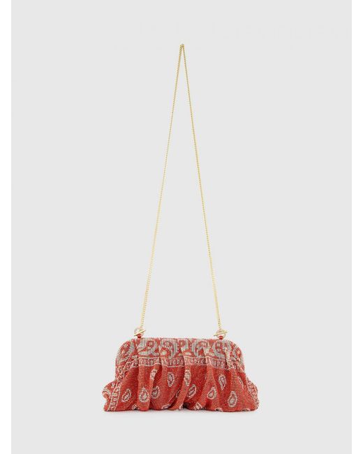 Benedetta Bruzziches Red Venus Draped Crystal Clutch Bag With Shoulder Strap