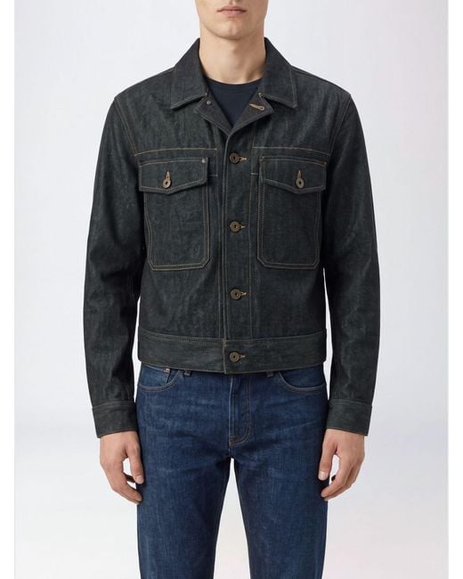 Lemaire Blue Cotton Denim Overshirt With Cuban Collar And Contrast Stitching for men