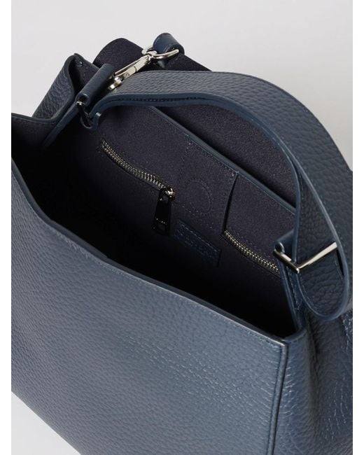 Orciani Blue Sveva Soft Medium Hammered Leather Bag