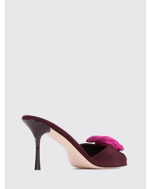 Roger Vivier Pink Epine Rose Embroidered Suede Stiletto Heel Mules Sandals