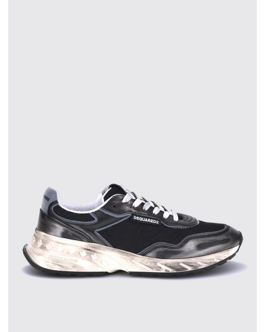 DSquared² White Sprinter Laminated Leather And Used Canvas Sneakers for men